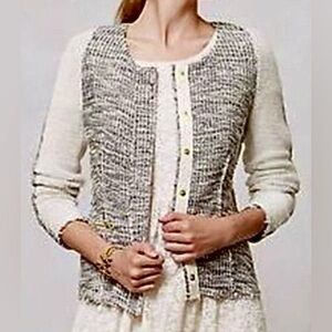 ANTHROPOLOGIE Cartonnier Tweed Jacket Cotton with Gold Metallic Threads size S